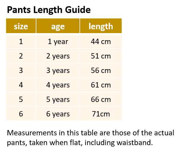 Buddhika Pants Size Guide