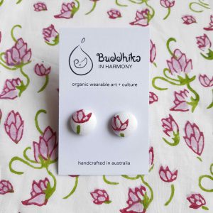 Buddhika organic cotton fabric stud earrings hand block printed lotus