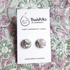 Buddhika earrings mauve sage green organic cotton block print